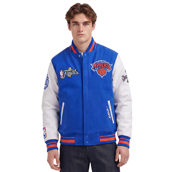 Pro Standard Knicks NBA Finals 2026 Rib Wool Varsity Jacket - Men's - Royal/Orange/Royal
