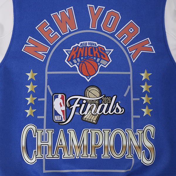 Pro Standard Knicks NBA Finals 2026 Rib Wool Varsity Jacket - Men's - Royal/Orange/Royal - Image 8
