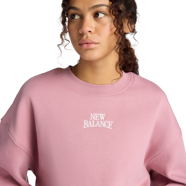 New Balance Linear Heritage Fleece Crew - Women's - Rosewood/Rosewood - Image 4