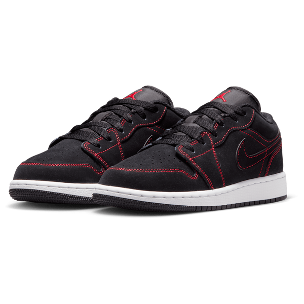 Jordan AJ 1 Low - Boys' Grade School - Black/University Red/White - Image 6