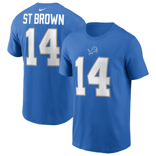 Nike Amon-Ra St Brown Lions Short Sleeve T-Shirt - Men's - Blue Spark