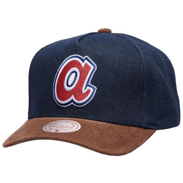 Mitchell & Ness Braves Denim Cord Pro Pinch Cap - Adult - Brown/Navy