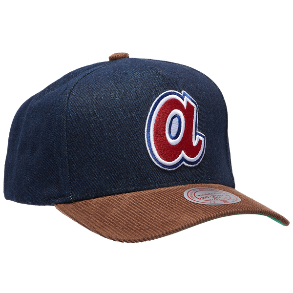 Mitchell & Ness Braves Denim Cord Pro Pinch Cap - Adult - Brown/Navy - Image 3