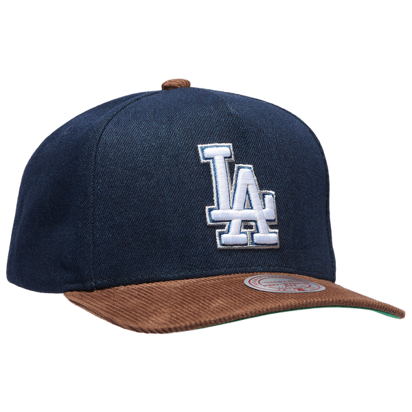 Mitchell & Ness Dodgers Denim Cord Pro Pinch Cap - Adult - Navy/Brown - Image 3