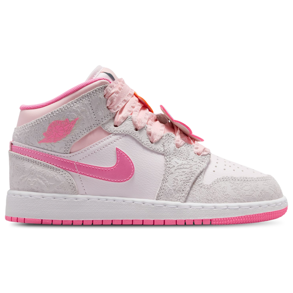 Jordan Air Jordan 1 Mid SE - Girls' Grade School - Vast Grey/Pink Glow/Sail