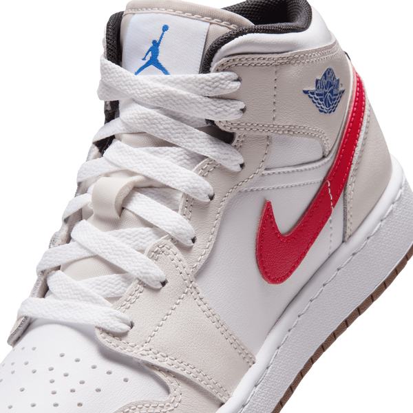 Jordan AJ 1 Mid - Boys' Grade School - White/Sail/Phantom - Image 7