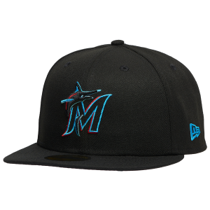 New Era Marlins 59Fifty Authentic Cap - Adult - Black/Carolina/Pink