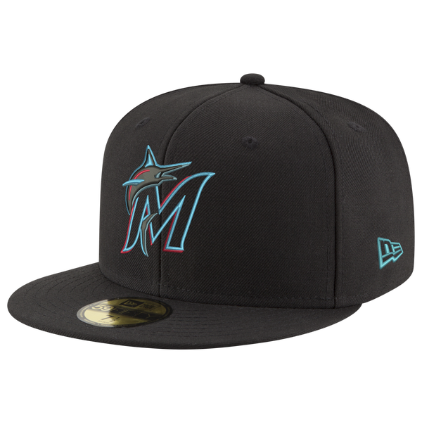 New Era Marlins 59Fifty Authentic Cap - Adult - Black/Carolina/Pink - Image 2
