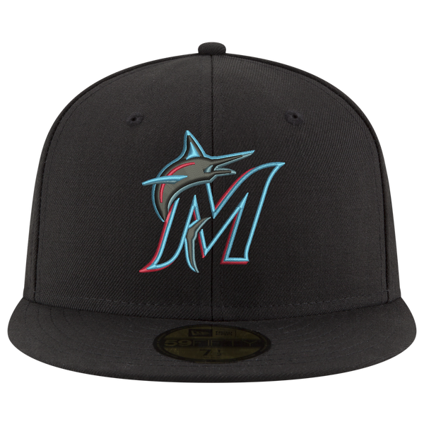 New Era Marlins 59Fifty Authentic Cap - Adult - Black/Carolina/Pink - Image 3