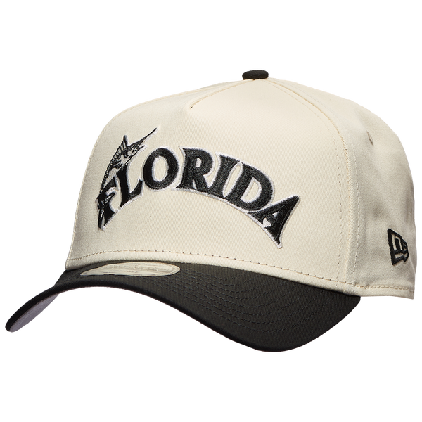 New Era Marlins 940 A Frame Arch Logo Cap - Men's - Black/Chrome