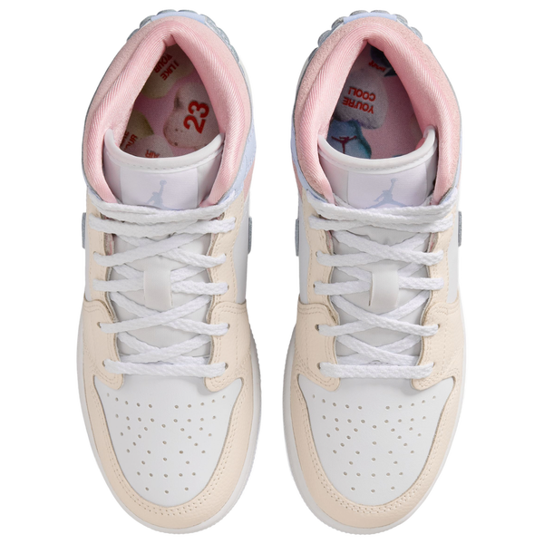 Jordan AJ 1 MID SE FEM - Girls' Grade School - Half Blue/Pale Ivory/White - Image 4