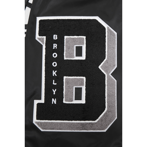 Pro Standard Brooklyn Nets Old English Rib Satin Jacket - Men's - Black/Gray - Image 8