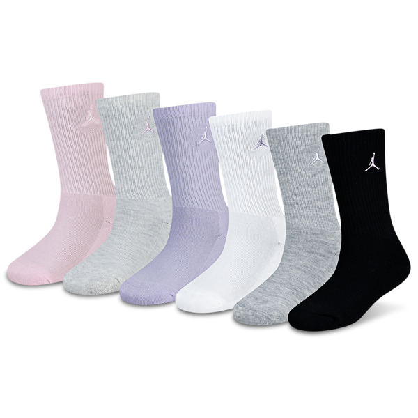 Jordan Everyday Essentials 6 Pack Crew Socks - Girls' Grade School - White/Pink Foam/Purple