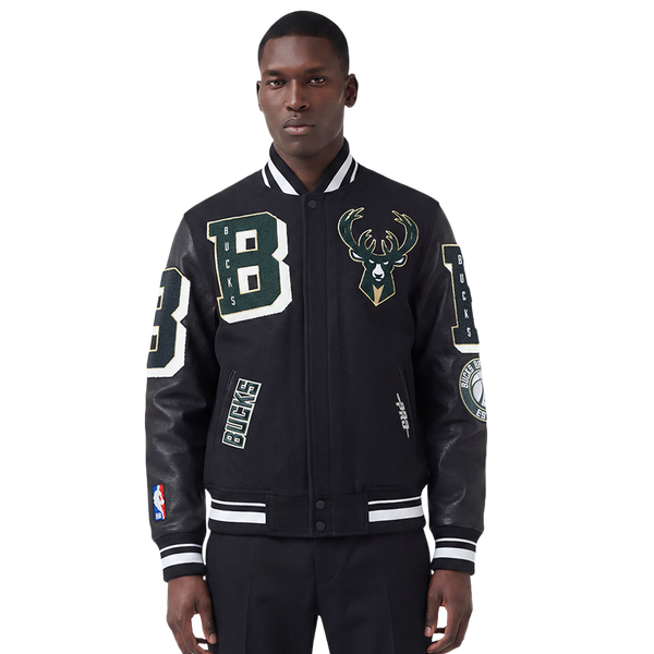 Pro Standard Milwaukee Bucks Mash Up Rib Wool Varsity Jacket - Men's - Black