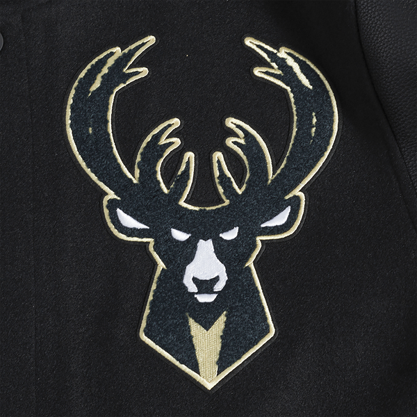 Pro Standard Milwaukee Bucks Mash Up Rib Wool Varsity Jacket - Men's - Black - Image 7
