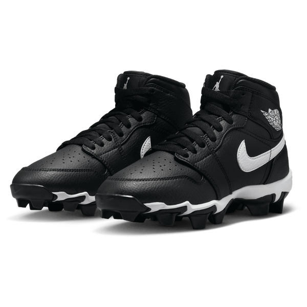 Jordan AJ 1 Mid Cleats - Boys' Grade School - Black/White - Image 6