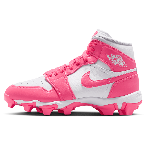 Jordan AJ 1 Mid Cleats - Boys' Grade School - Digital Pink/White - Image 2