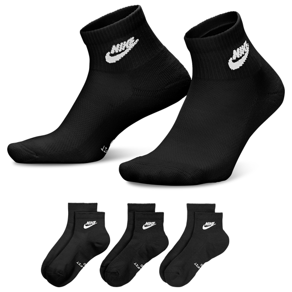 Nike Everyday Elevated Futura Ankle Socks 3 Pack - Adult - Black/Black/White
