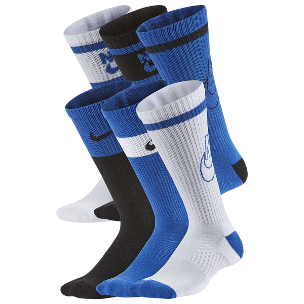 Nike 6 Pack Cushioned Crew Socks - Boys' Grade School - White/Black/Blue