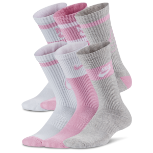 Nike 6 Pack Cushioned Crew Socks - Boys' Grade School - Grey/White/Pink