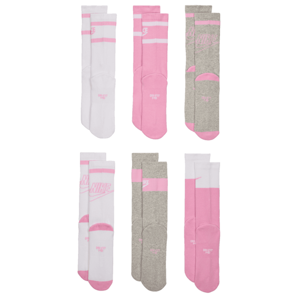 Nike 6 Pack Cushioned Crew Socks - Boys' Grade School - Grey/White/Pink - Image 4