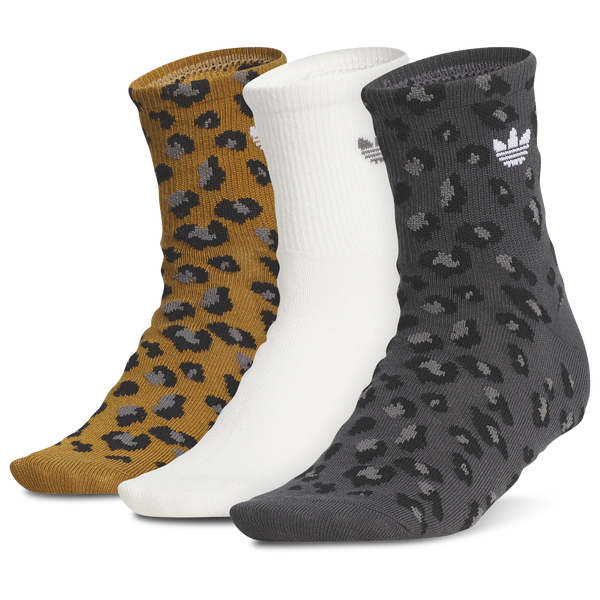 adidas Originals Leopard 3 Pack Quarter Socks - Youth - Cream White/Carbon Gray/Bronze Strata Brown