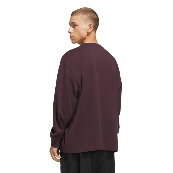 adidas Basketball Single Jersey Long Sleeve T-Shirt - Men's - Shadow Maroon - Image 2
