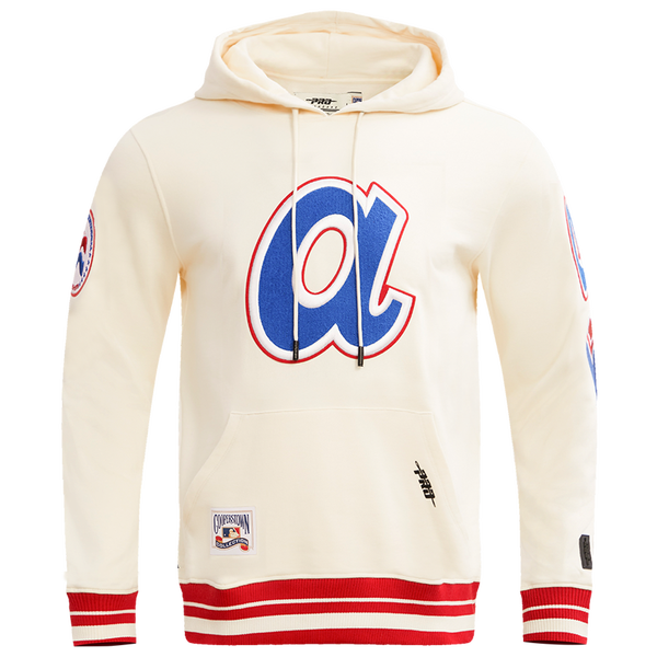 Pro Standard Atlanta Braves Retro Classic Fleece PO Hoodie - Men's - Eggshell/Red