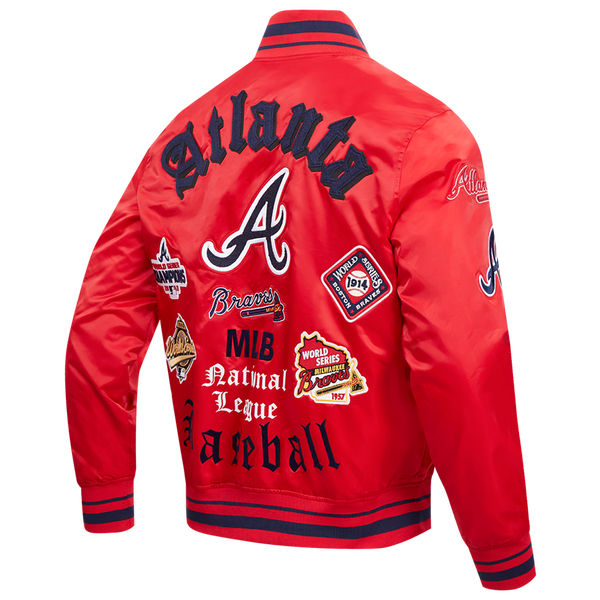 Pro Standard Atlanta Braves Old English Rib Satin Jacket - Men's - Red/Midnight Navy/Red - Image 4