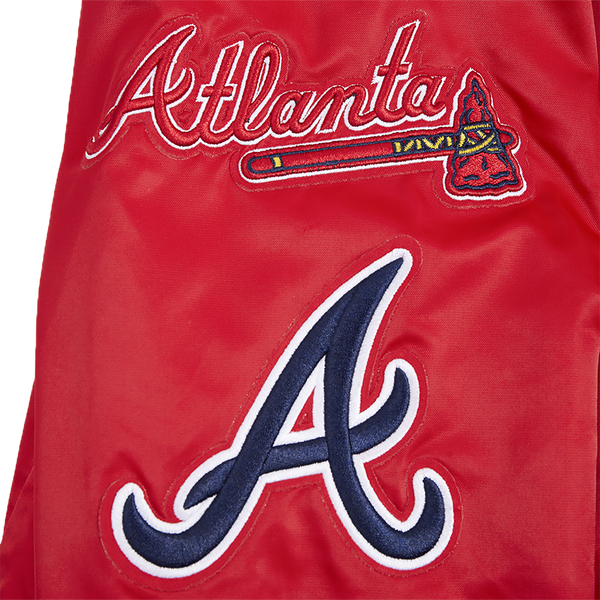 Pro Standard Atlanta Braves Old English Rib Satin Jacket - Men's - Red/Midnight Navy/Red - Image 8