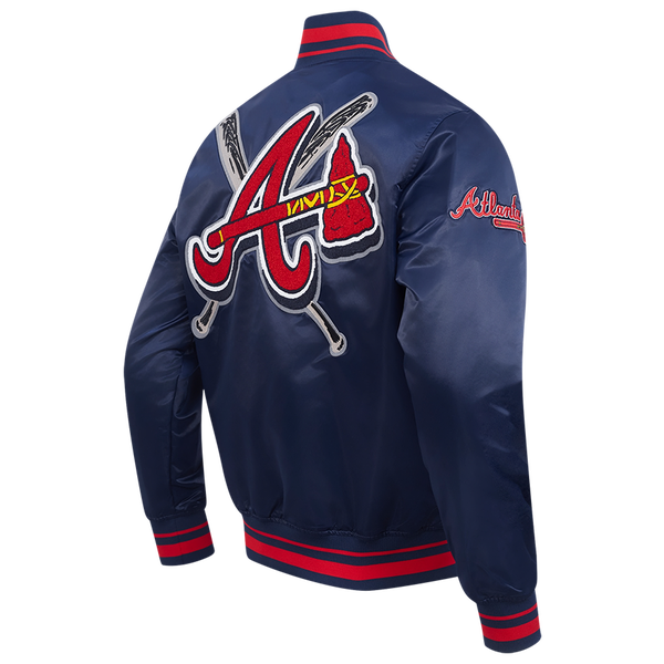 Pro Standard Atlanta Braves Mash Up Rib Satin Jacket - Men's - Midnight Navy/Red/Midnight Navy - Image 4