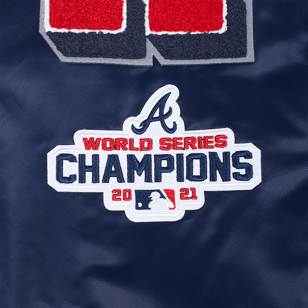 Pro Standard Atlanta Braves Mash Up Rib Satin Jacket - Men's - Midnight Navy/Red/Midnight Navy - Image 8
