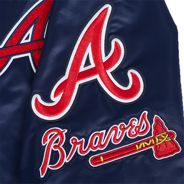 Pro Standard Atlanta Braves Mash Up Rib Satin Jacket - Men's - Midnight Navy/Red/Midnight Navy - Image 10