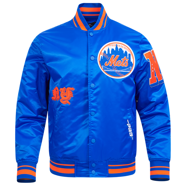 Pro Standard New York Mets Old English Rib Satin Jacket - Men's - Orange/Royal/Royal