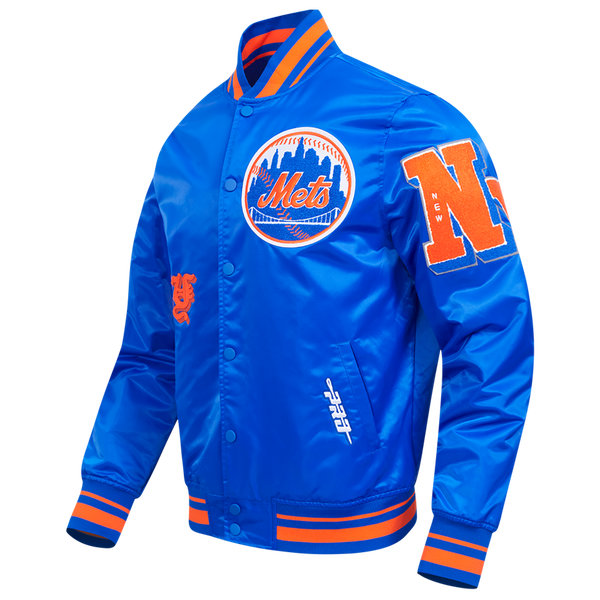 Pro Standard New York Mets Old English Rib Satin Jacket - Men's - Orange/Royal/Royal - Image 3
