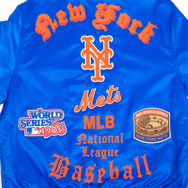 Pro Standard New York Mets Old English Rib Satin Jacket - Men's - Orange/Royal/Royal - Image 5