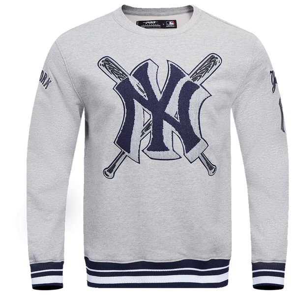 Pro Standard New York Yankees Mash Up Rib Fleece Crewneck - Men's - Heather Grey/Midnight Navy