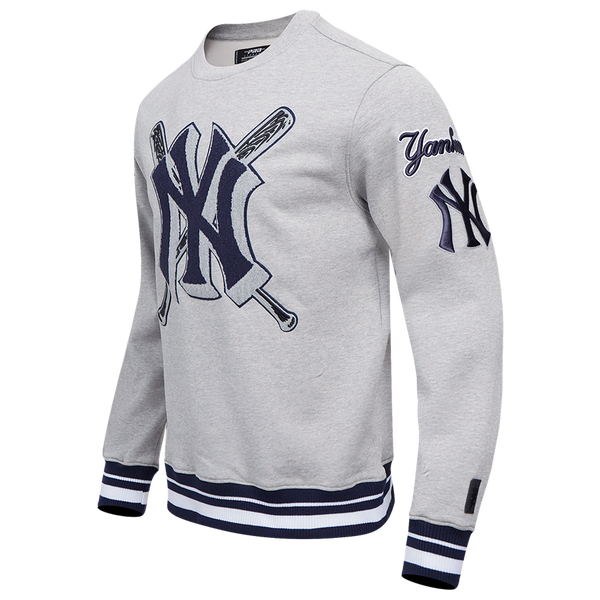 Pro Standard New York Yankees Mash Up Rib Fleece Crewneck - Men's - Heather Grey/Midnight Navy - Image 3