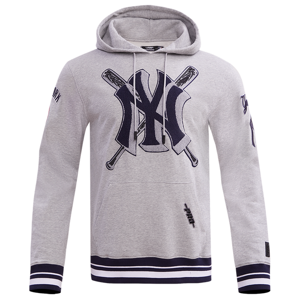 Pro Standard New York Yankees Mash Up Rib Fleece PO Hoodie - Men's - Heather Grey/Midnight Navy