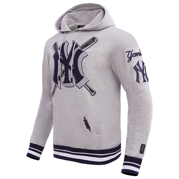 Pro Standard New York Yankees Mash Up Rib Fleece PO Hoodie - Men's - Heather Grey/Midnight Navy - Image 3