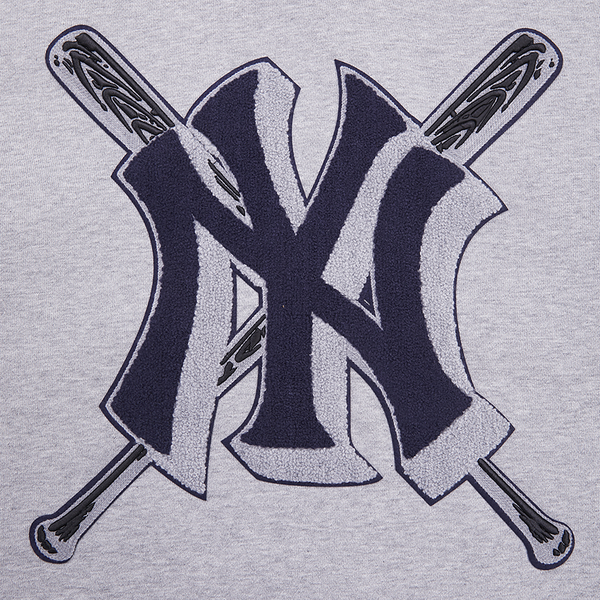 Pro Standard New York Yankees Mash Up Rib Fleece PO Hoodie - Men's - Heather Grey/Midnight Navy - Image 6