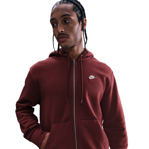 Nike Club Full-Zip Hoodie - Men's - White/Dark Team Red/Dark Team Red