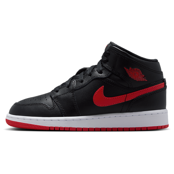 Jordan AJ 1 Mid - Boys' Grade School - Black/Red - Image 2