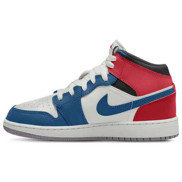 Jordan AJ 1 Mid - Boys' Grade School - True Blue/Varsity Red/Summit White - Image 2