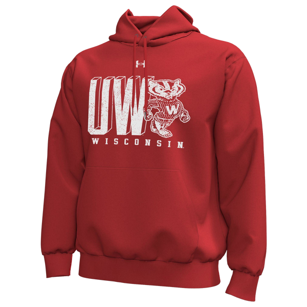 Under Armour Wisconsin Logo Icon Pullover Hoodie - Men's - Flawless Red